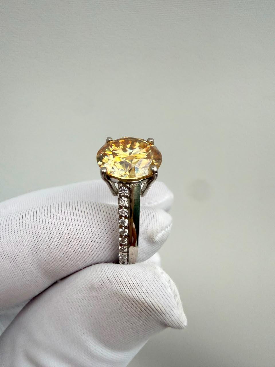 Yellow Moissanite Statement Ring | 4 CT 14K White Gold Chunky Band