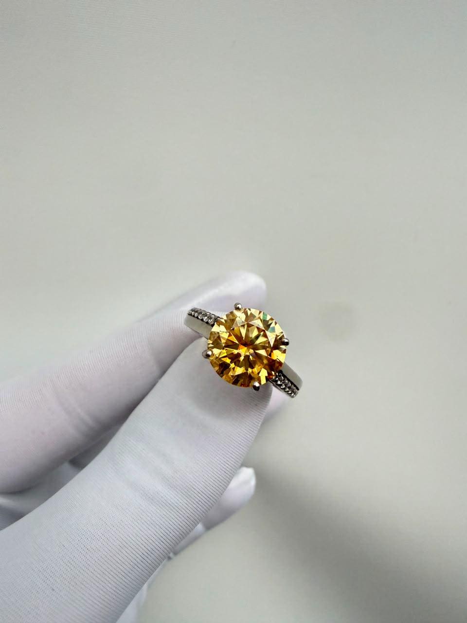 Yellow Moissanite Statement Ring | 4 CT 14K White Gold Chunky Band