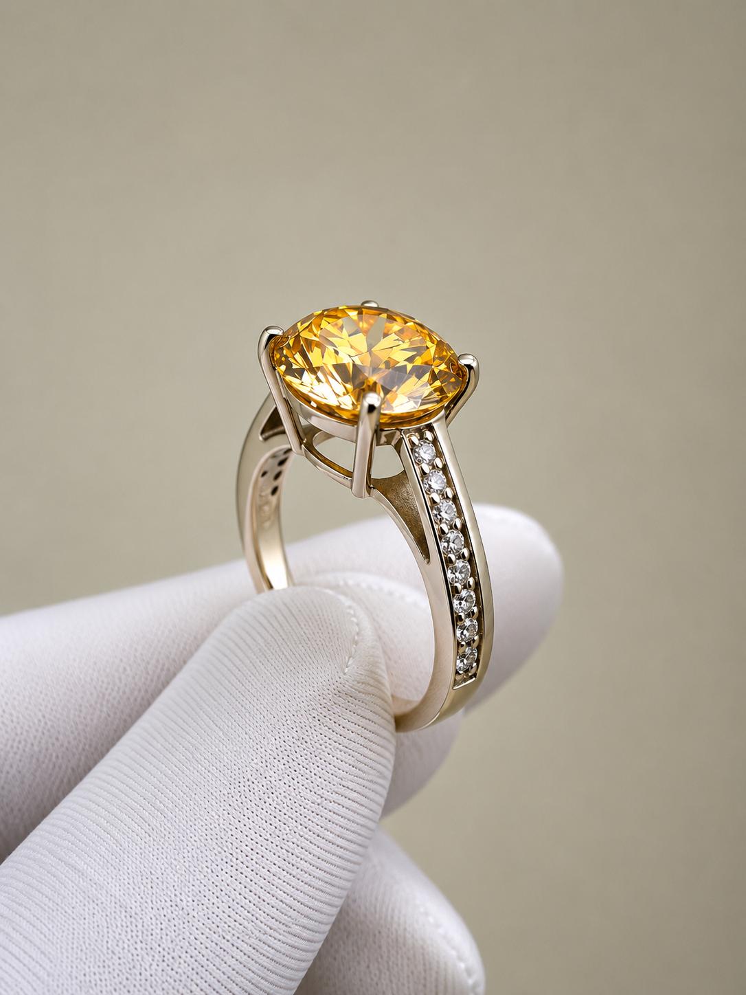 Yellow Moissanite Statement Ring | 4 CT 14K White Gold Chunky Band