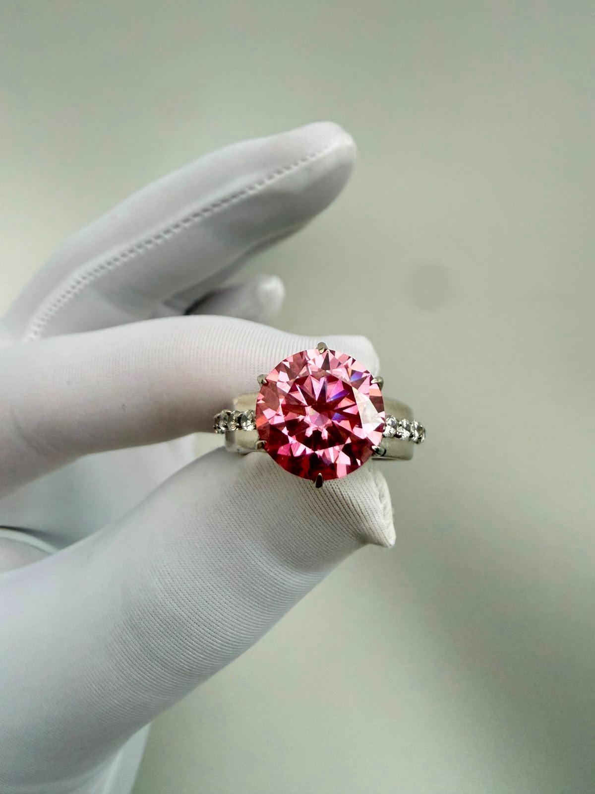 Pink Lotus Crown Engagement Ring | 5 CT Moissanite, 14K White Gold, Chunky Statement Band