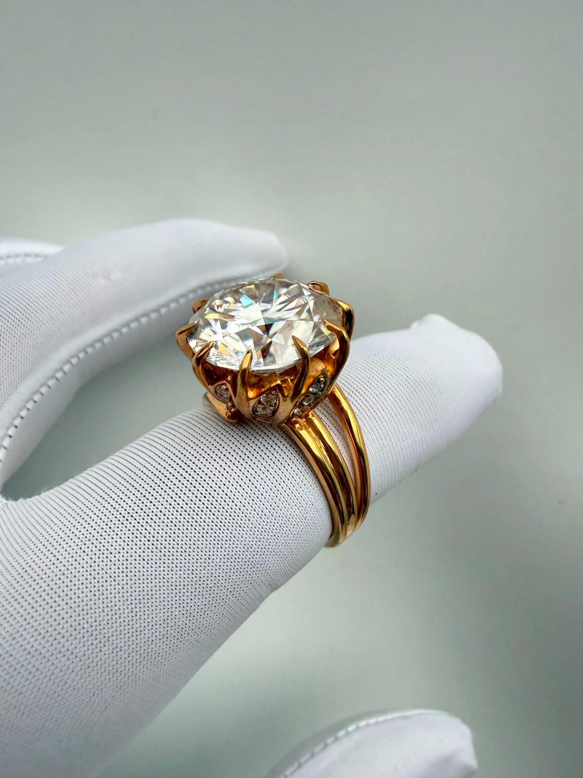 10 CT Round Moissanite Engagement Ring | 14K Gold Vermeil, Statement Piece