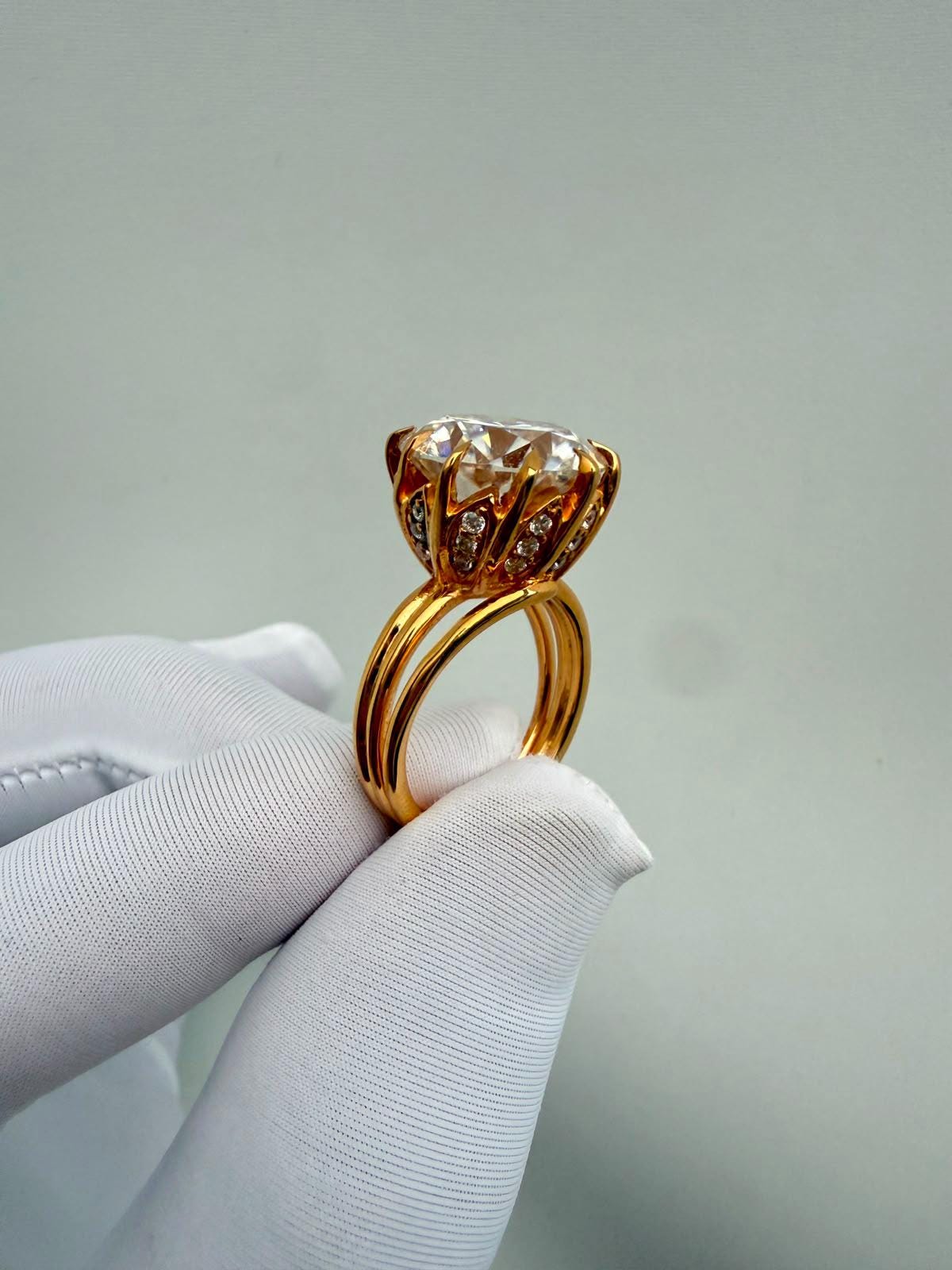 10 CT Round Moissanite Engagement Ring | 14K Gold Vermeil, Statement Piece