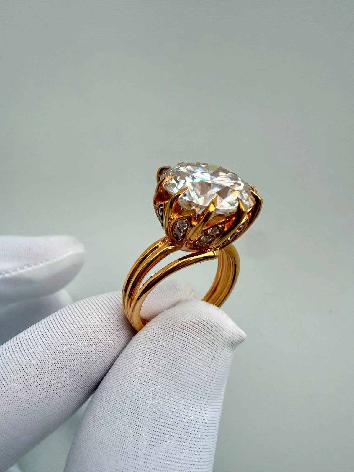 10 CT Round Moissanite Engagement Ring | 14K Gold Vermeil, Statement Piece
