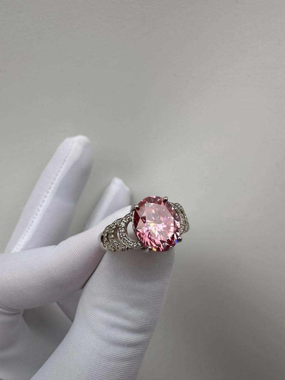 Oval Pink Moissanite Engagement Ring | 6 CT 14K White Gold Bridge Setting