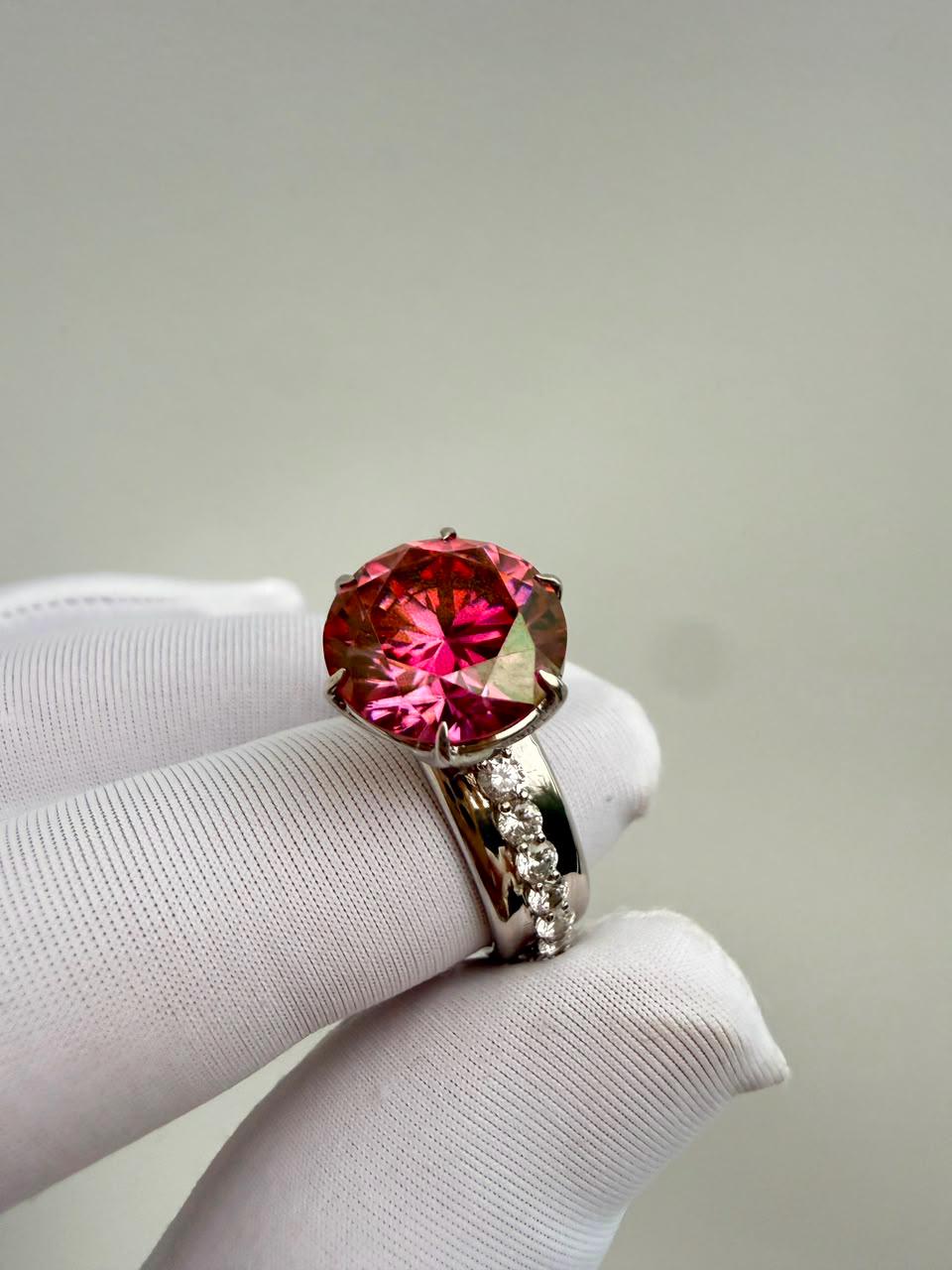 Royal Pink Moissanite Engagement Ring | 5 CT Lotus Crown, 14K White Gold