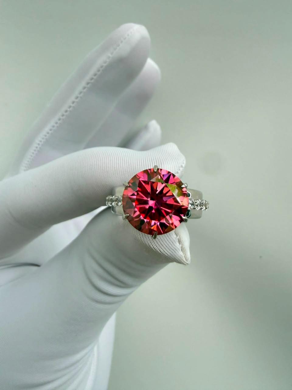 Royal Pink Moissanite Engagement Ring | 5 CT Lotus Crown, 14K White Gold