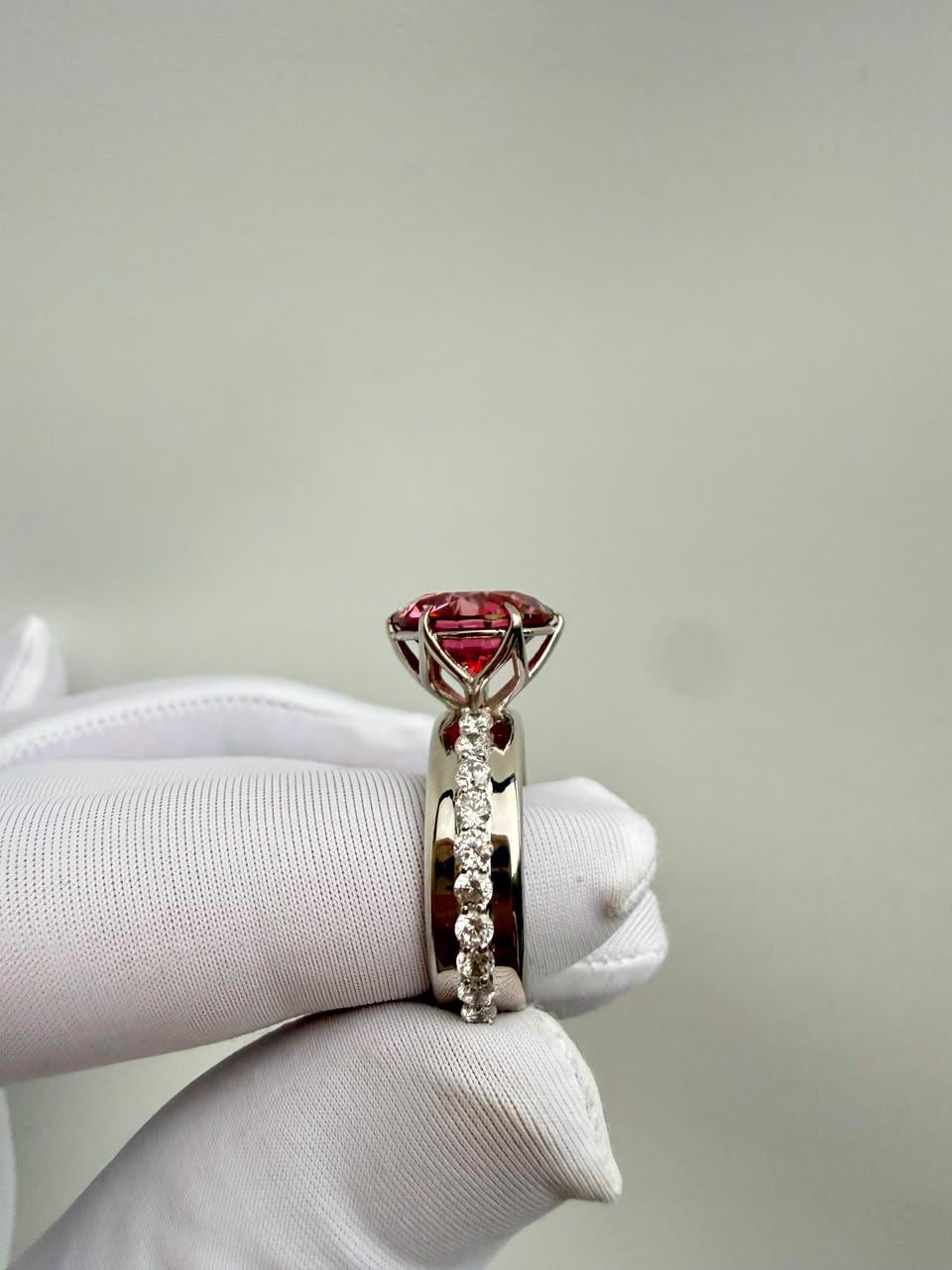 Royal Pink Moissanite Engagement Ring | 5 CT Lotus Crown, 14K White Gold