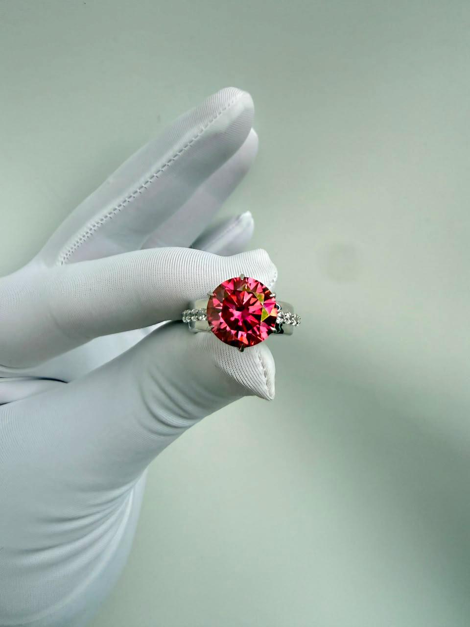 Royal Pink Moissanite Engagement Ring | 5 CT Lotus Crown, 14K White Gold