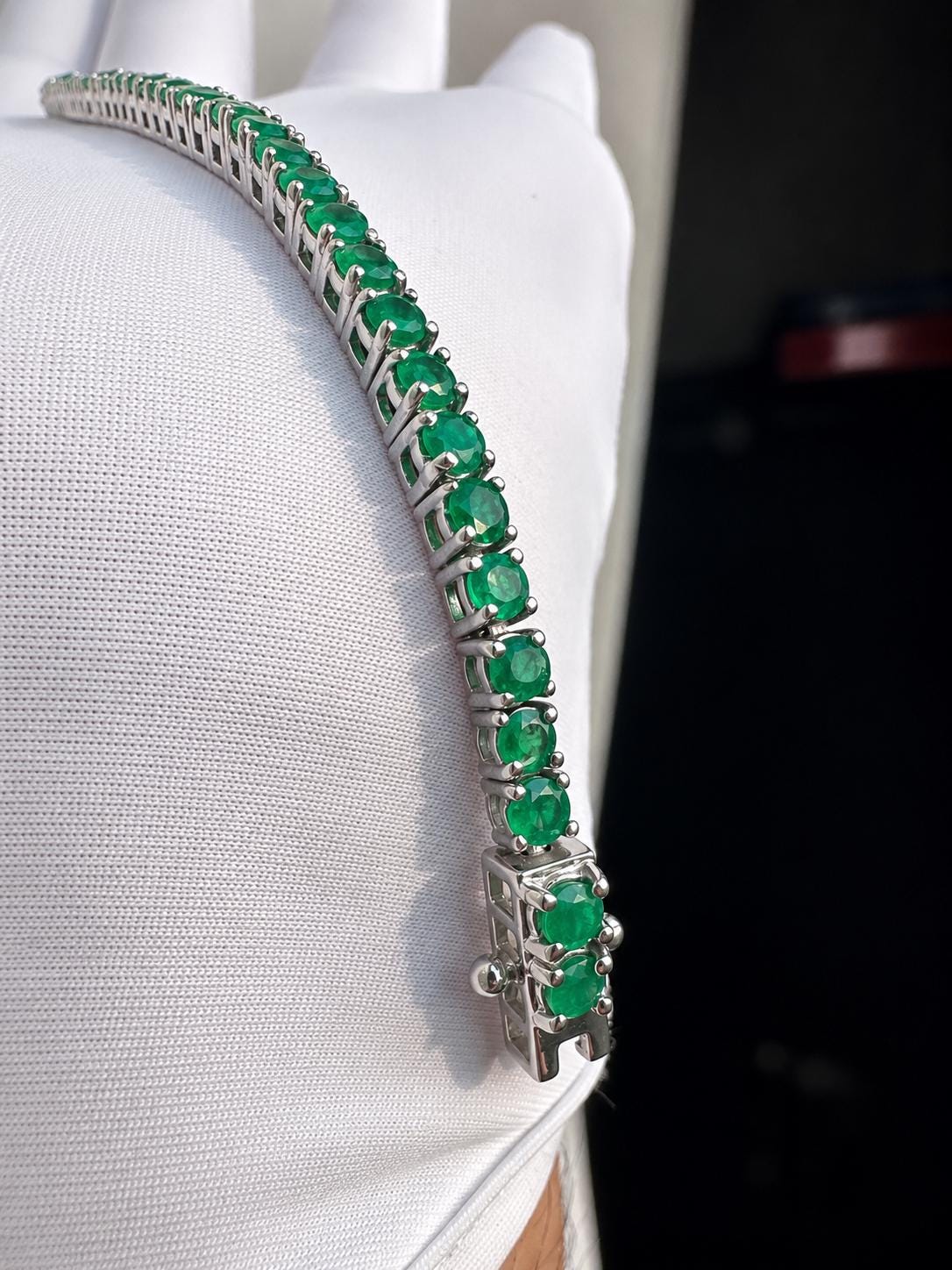 5 Carat Emerald Tennis Bracelet | 14K White Gold, Round Cut Gemstone Jewelry