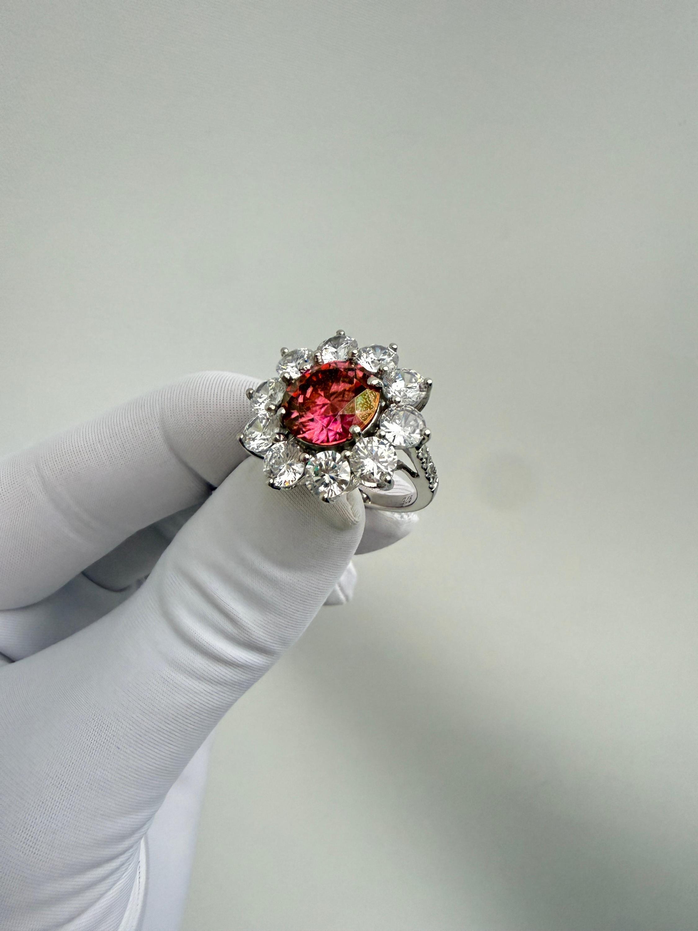5 CT Rose Moissanite Flower Ring | 14K White Gold Floral Statement Ring