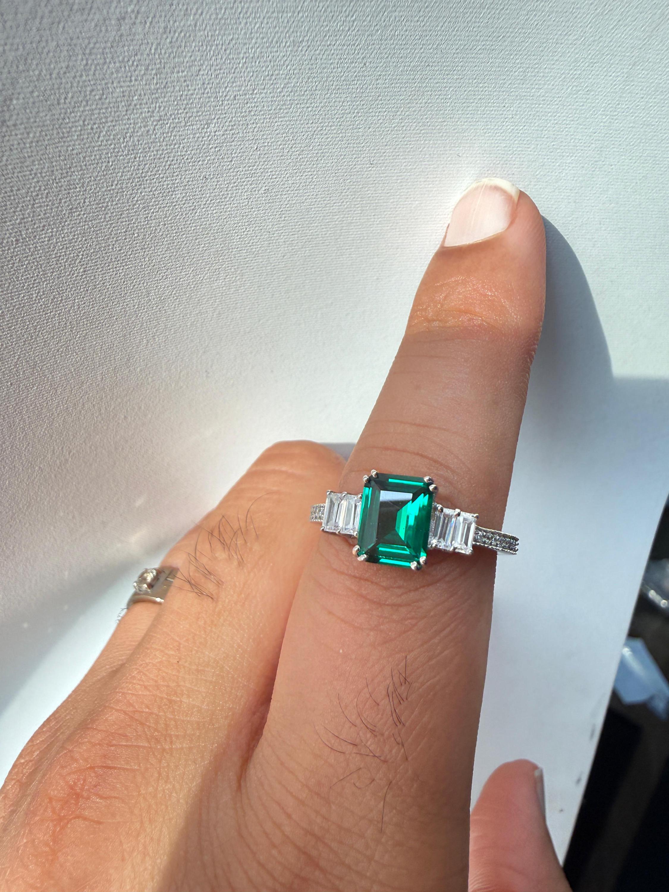 3 CT Emerald Engagement Ring | 14K White Gold Unique Statement Ring, Christmas Gift