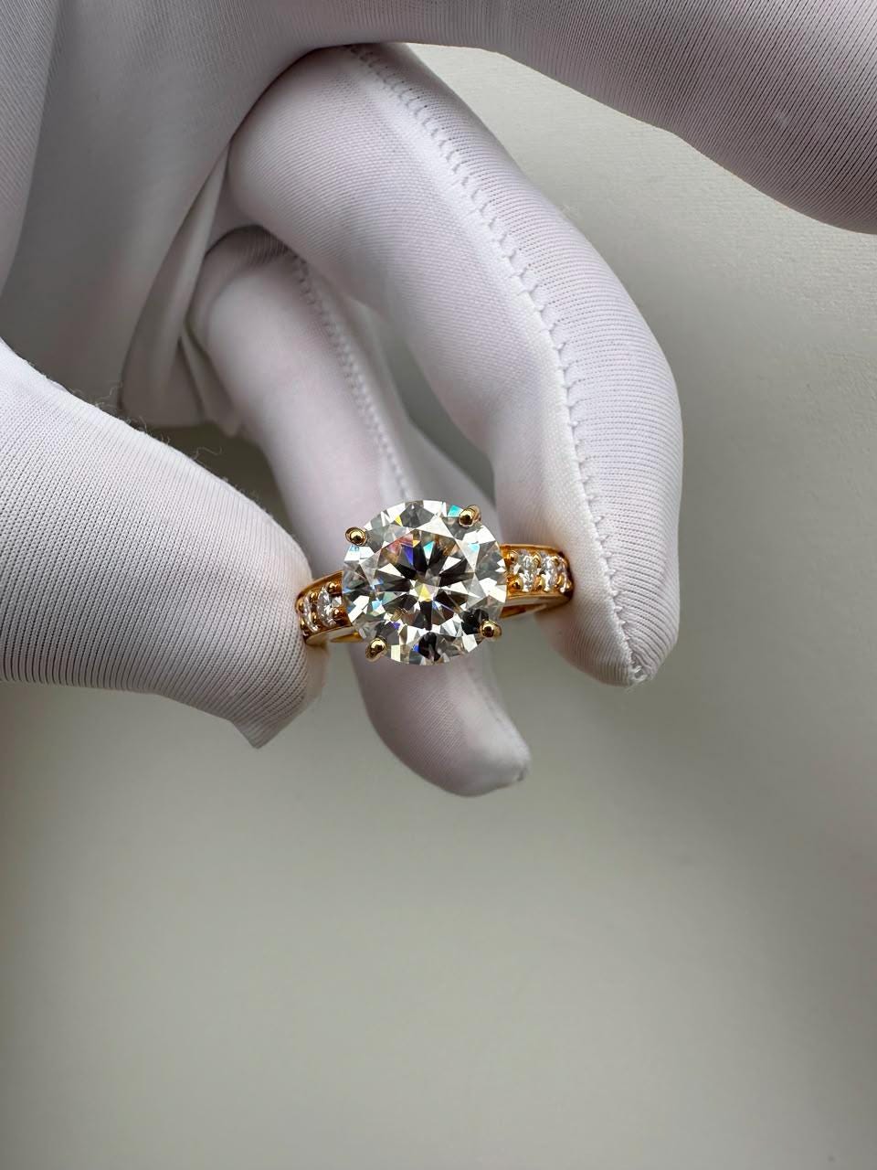 5 CT Round Moissanite Engagement Ring | 14K Yellow Gold, Luxury Anniversary Ring for Her