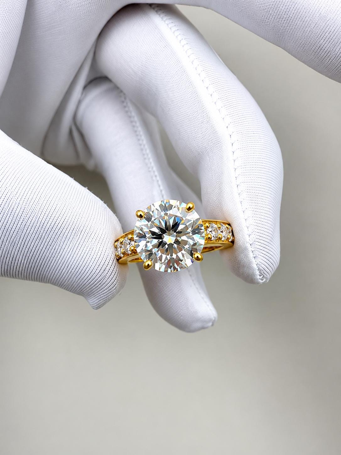 5 CT Round Moissanite Engagement Ring | 14K Yellow Gold, Luxury Anniversary Ring for Her