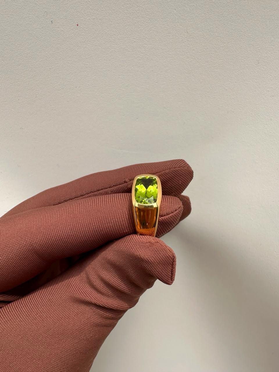 Peridot Signet Ring | 14K Yellow Gold , 3 CT Natural Gemstone Engagement Ring | August Birthstone