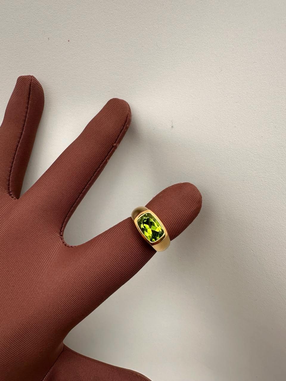 Peridot Signet Ring | 14K Yellow Gold , 3 CT Natural Gemstone Engagement Ring | August Birthstone