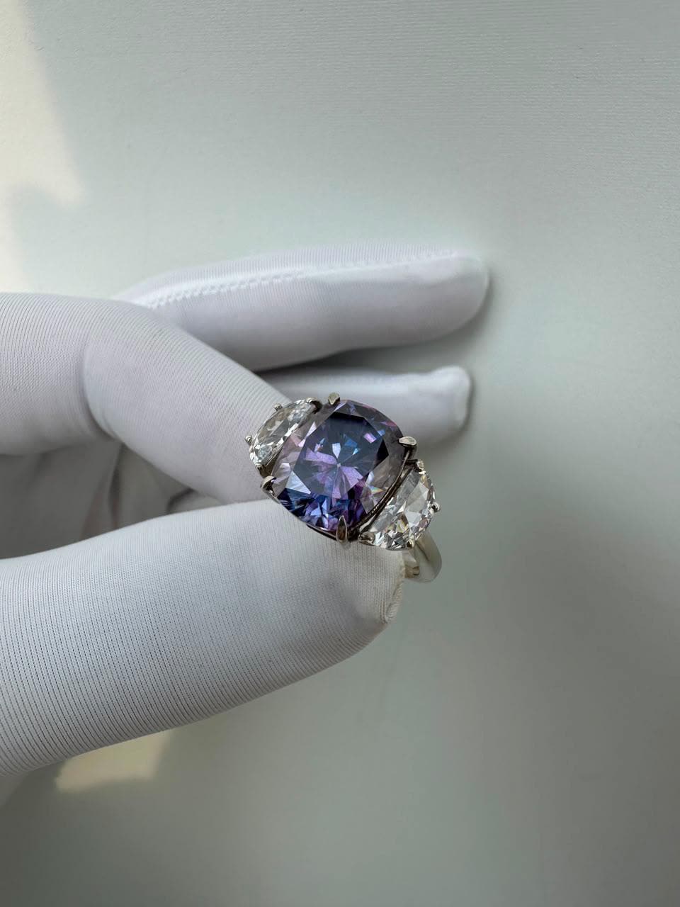 Purple Moissanite Engagement Ring | 6 CT Cushion Cut 14K White Gold Ring | Gift for Her