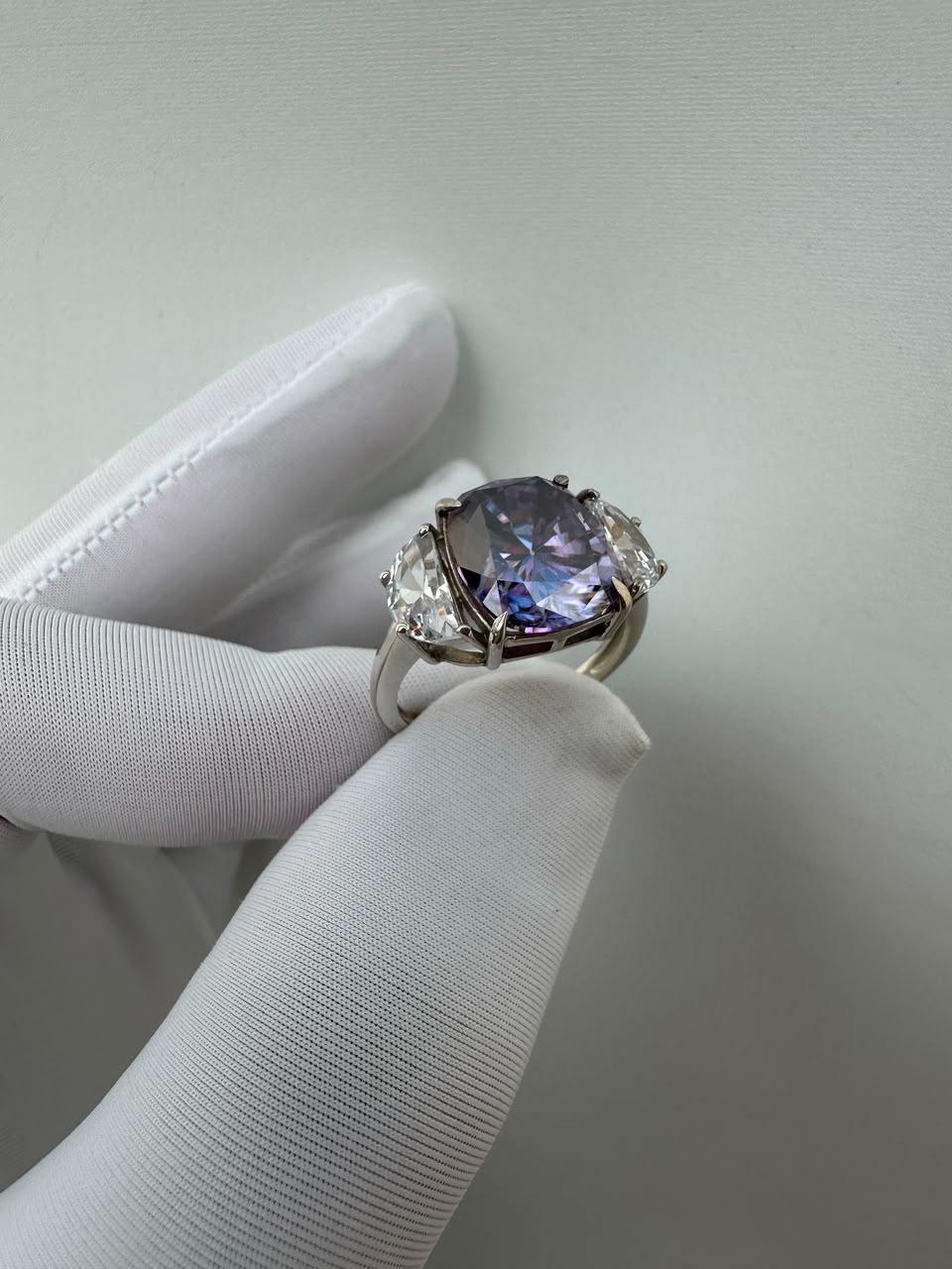 Purple Moissanite Engagement Ring | 6 CT Cushion Cut 14K White Gold Ring | Gift for Her