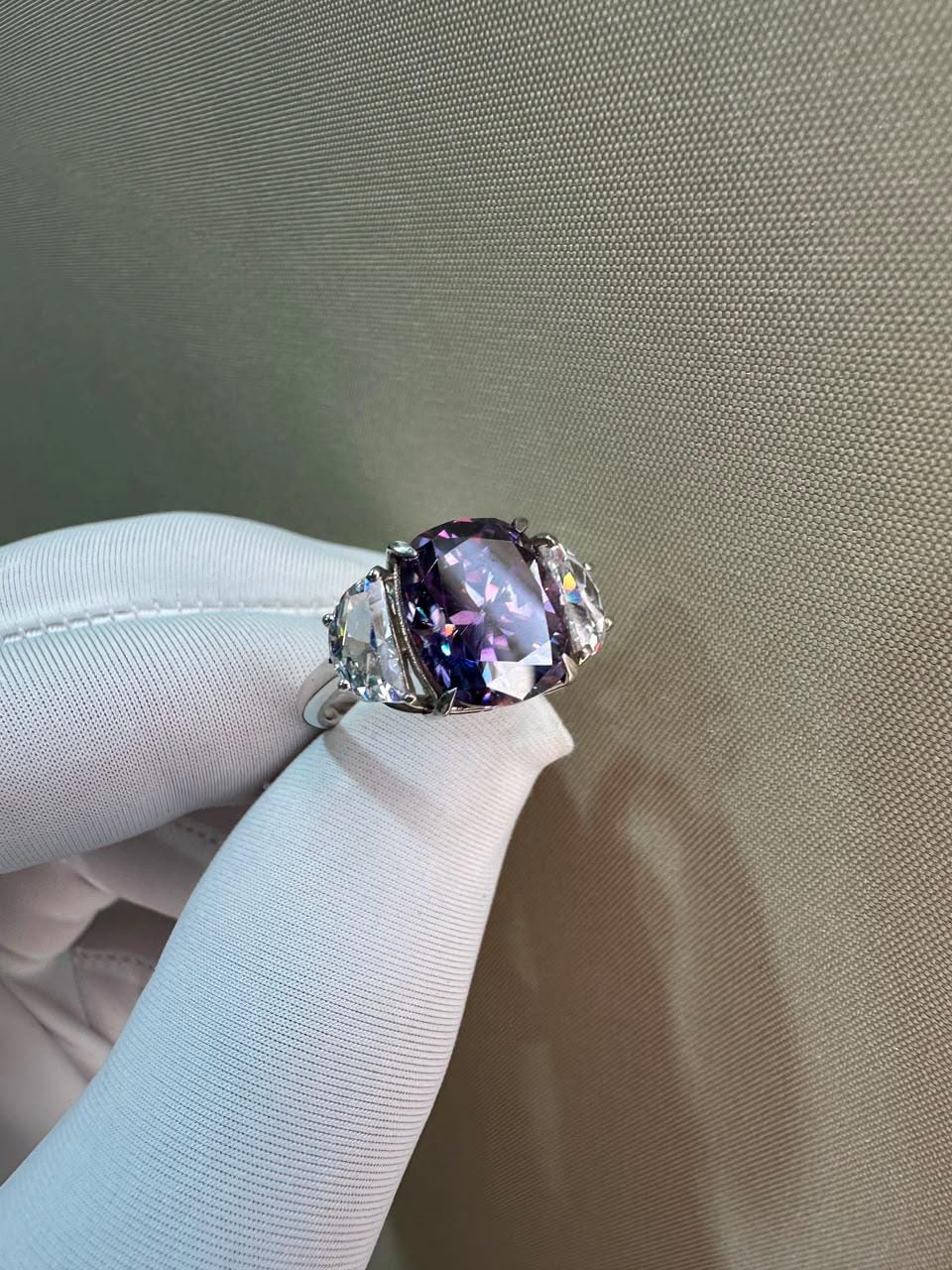 Purple Moissanite Engagement Ring | 6 CT Cushion Cut 14K White Gold Ring | Gift for Her
