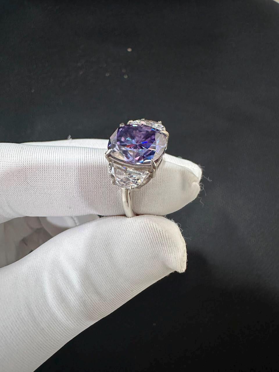 Purple Moissanite Engagement Ring | 6 CT Cushion Cut 14K White Gold Ring | Gift for Her