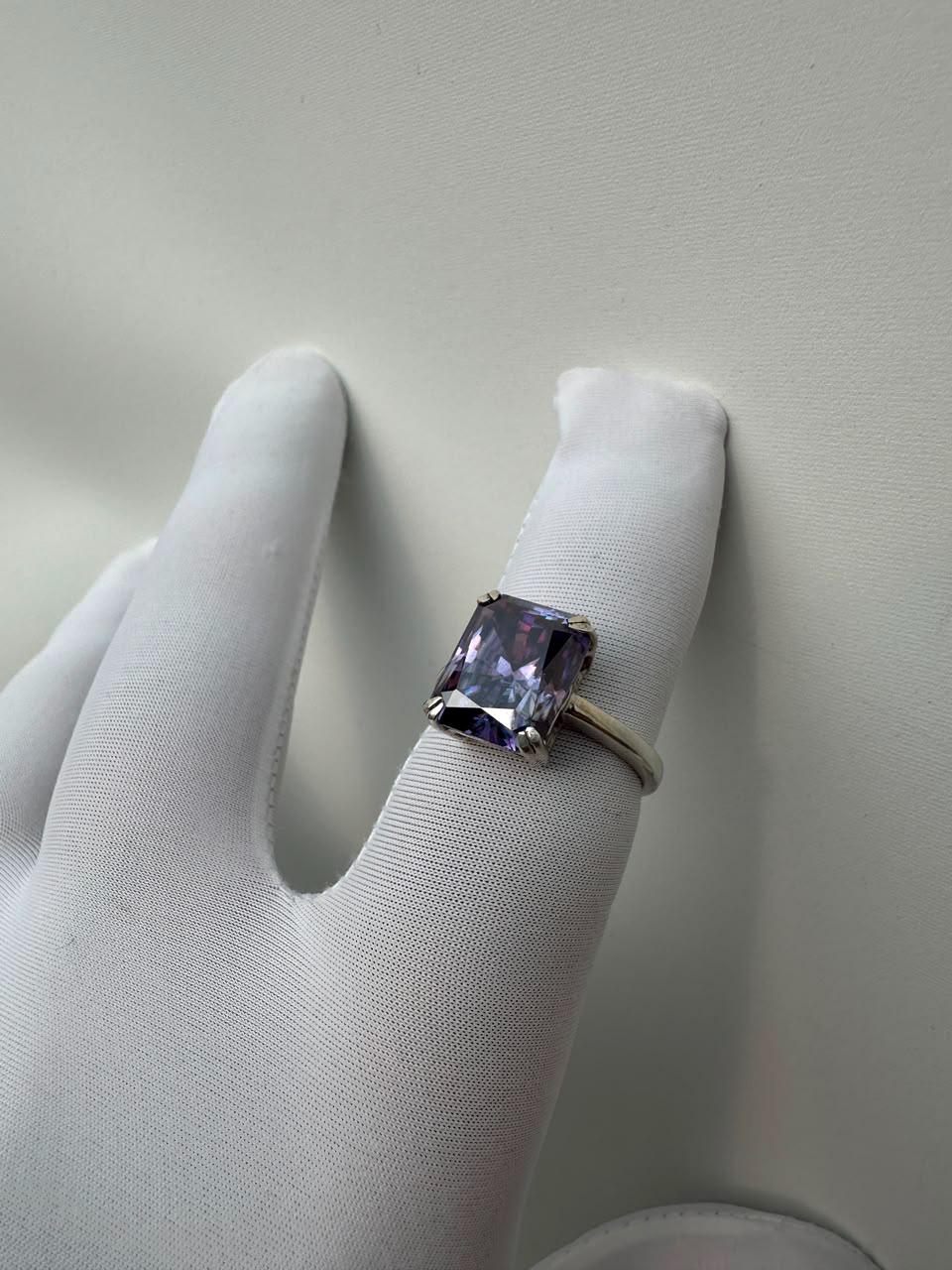 Purple Moissanite Engagement Ring | 6 CT Radiant Cut 14K White Gold Solitaire