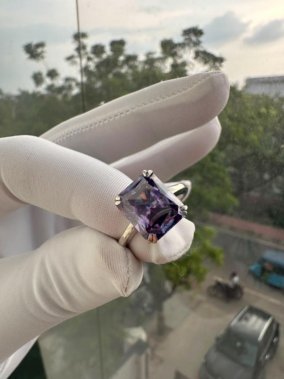 Purple Moissanite Engagement Ring | 6 CT Radiant Cut 14K White Gold Solitaire