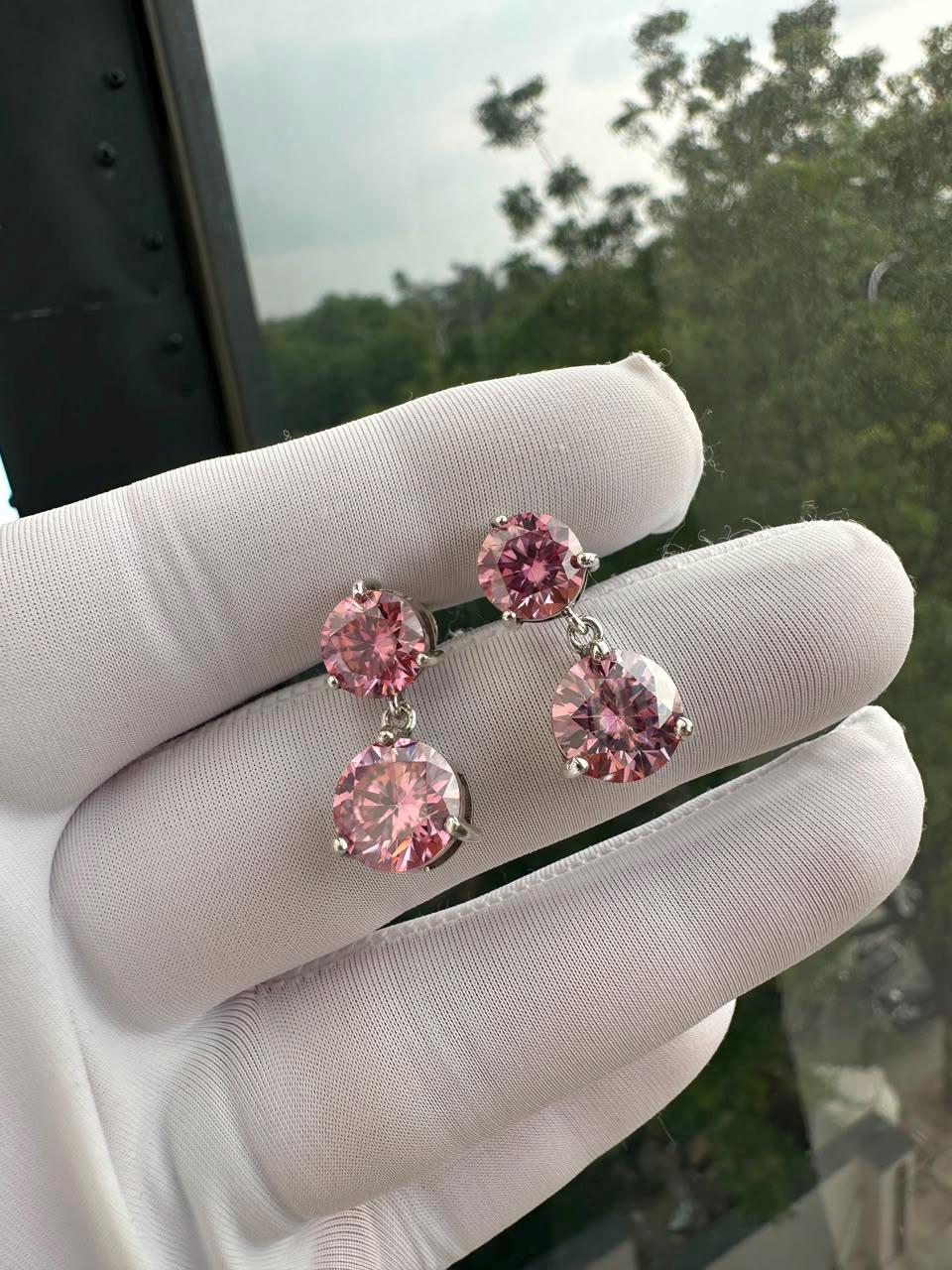 Pink Moissanite Stud Earrings | 14K White Gold, Christmas Gift for her