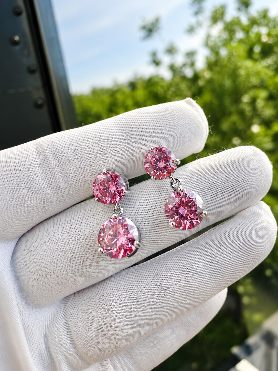 Pink Moissanite Stud Earrings | 14K White Gold, Christmas Gift for her