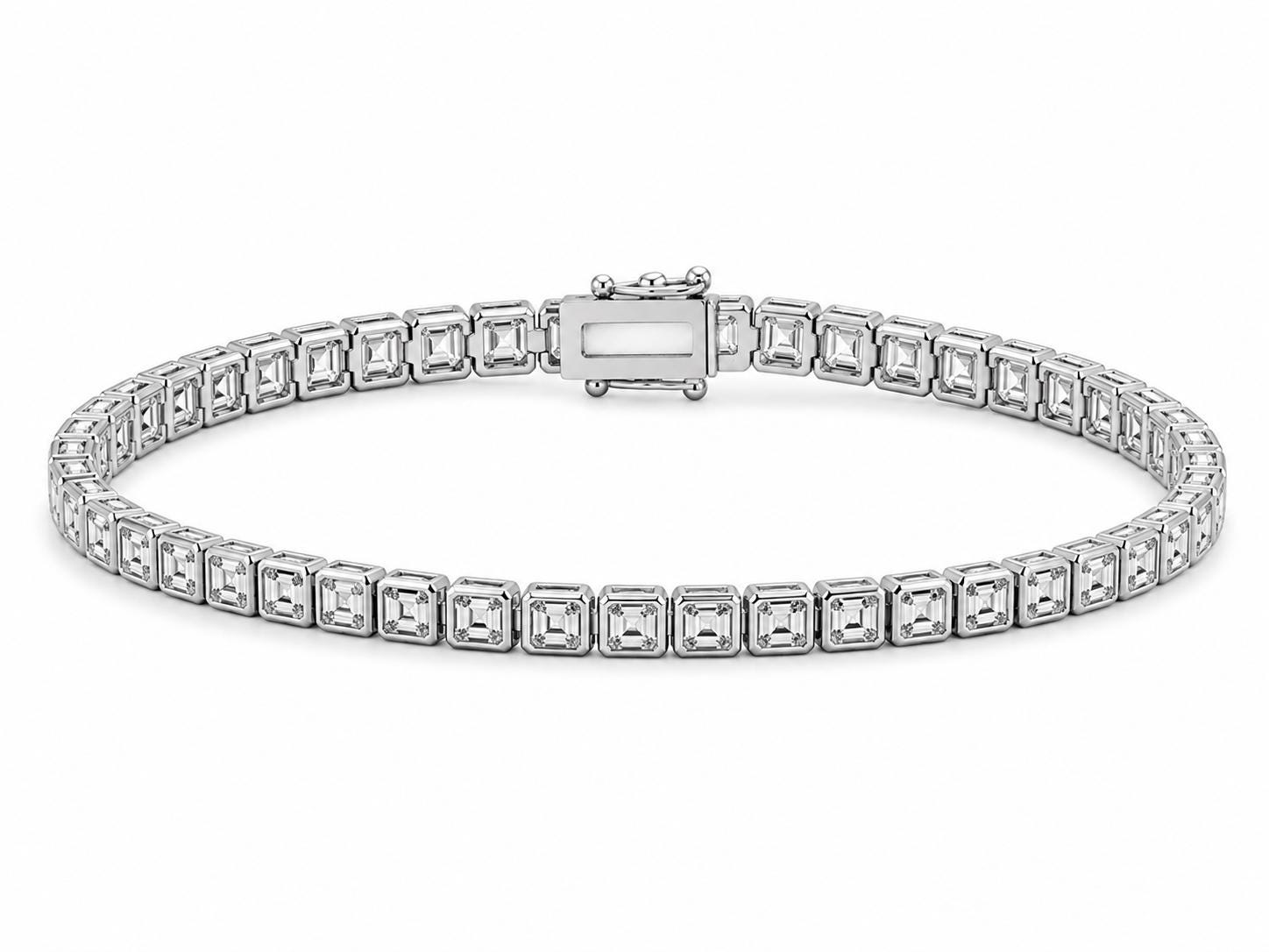 Asscher Cut Moissanite Tennis Bracelet | 12 CT Sterling Silver Bezel Set Luxury
