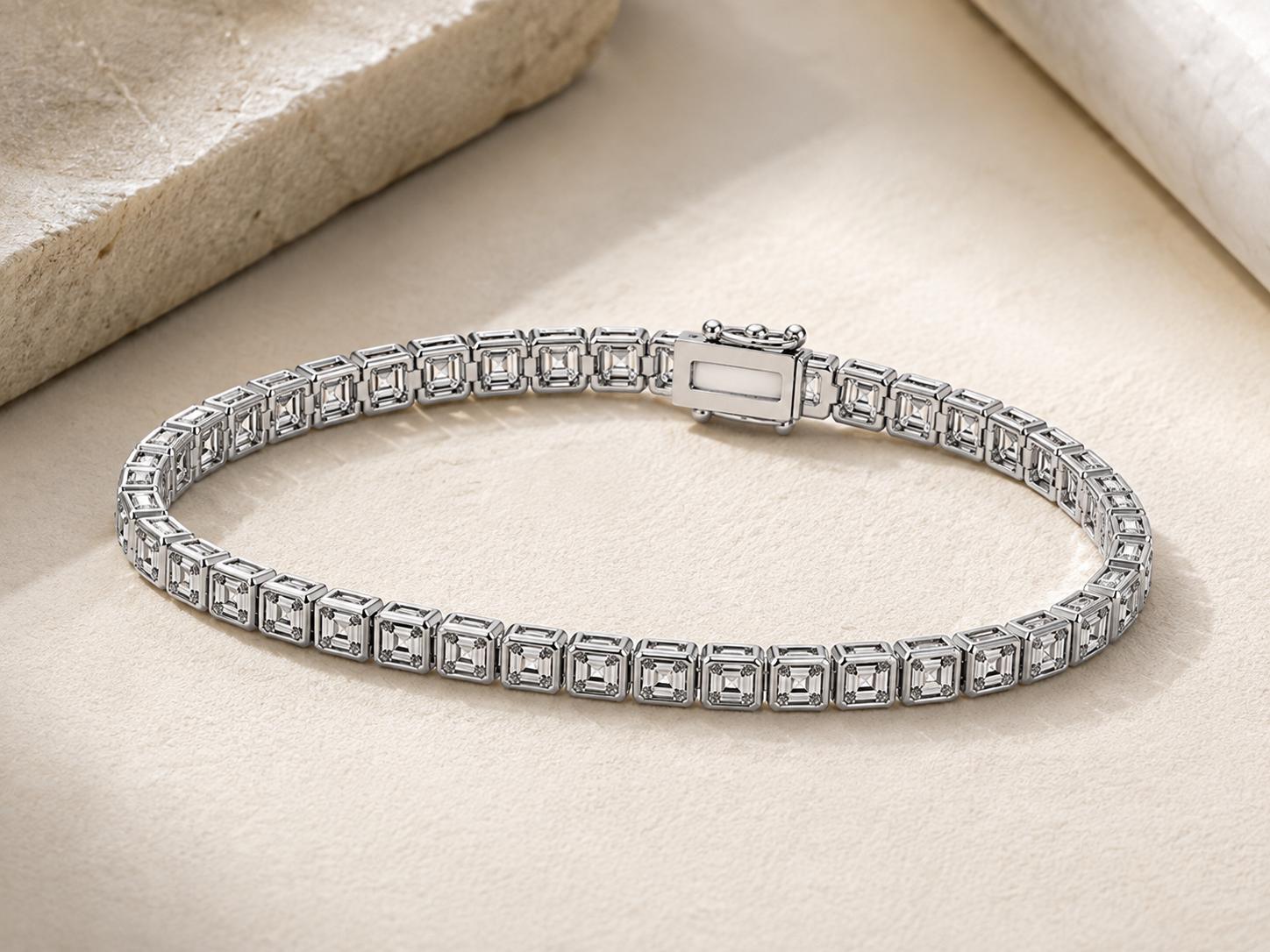 Asscher Cut Moissanite Tennis Bracelet | 12 CT Sterling Silver Bezel Set Luxury