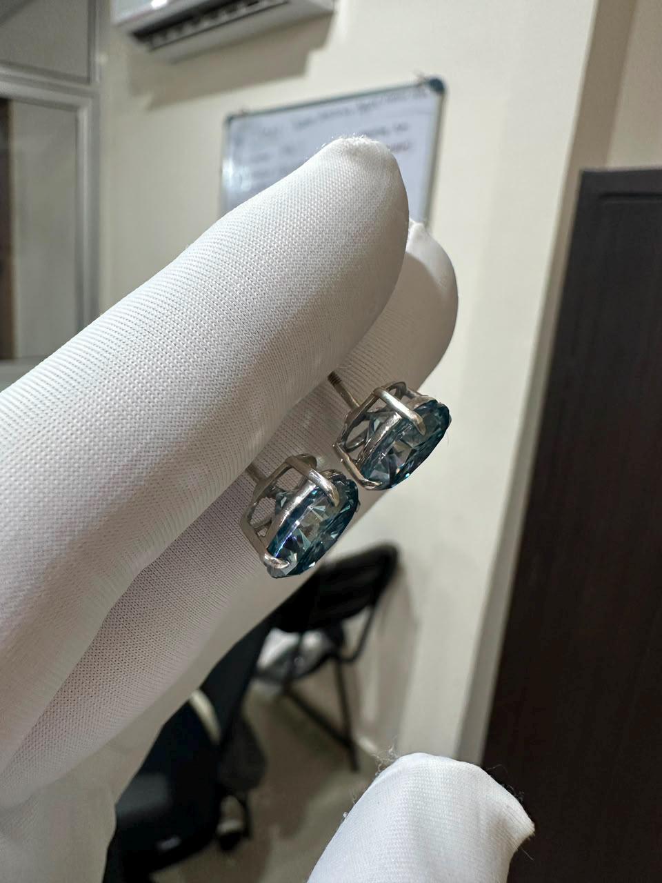 Ice Blue Alexandrite Moissanite Oval Stud Earrings | 14K White Gold, Gift for her