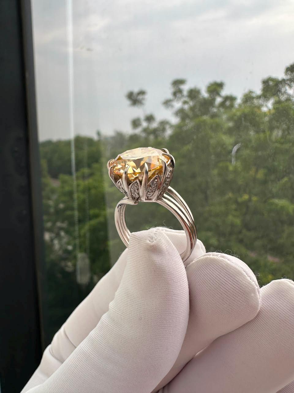 11 Ct Yellow Moissanite Engagement Ring | 14K White Gold, Nail Prong Setting