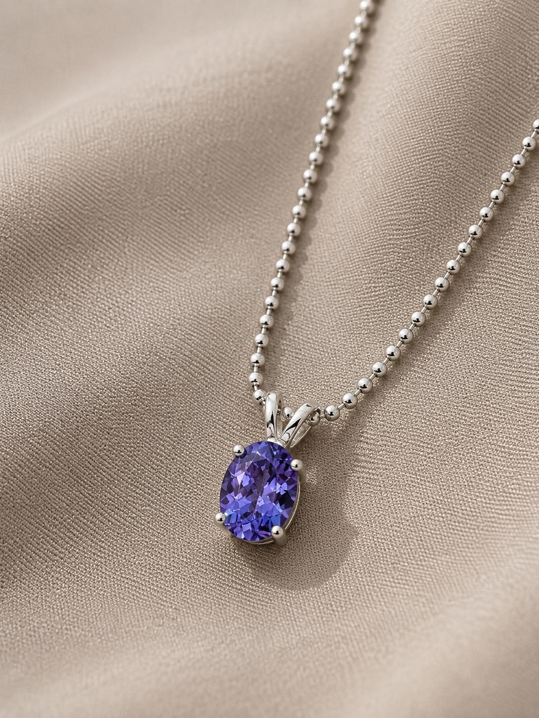 Oval Cut Tanzanite Pendant | 2 Ct Rare Blue Purple Gemstone Jewelry, 14K White Gold