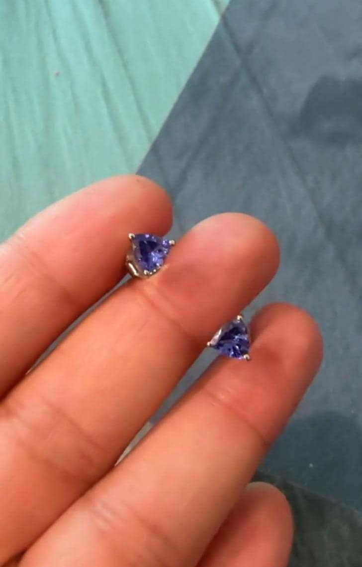 Trillion Cut Tanzanite Stud Earrings | 14K White Gold Dainty Gemstone Earrings | Gift for Him or Her