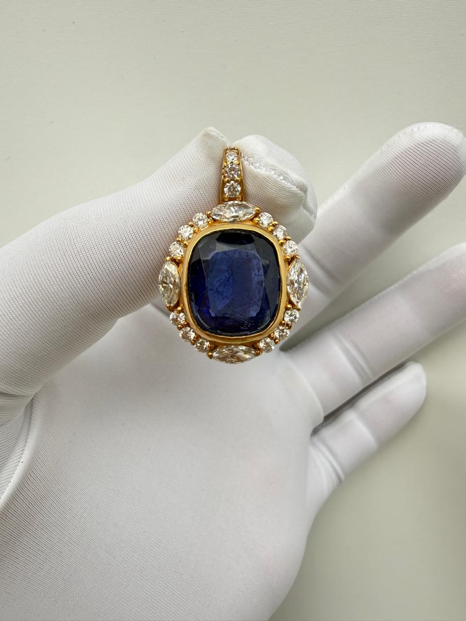 Heirloom Sapphire Moissanite Necklace | 14K Gold Vermeil Designer Jewelry | Luxury Gift for Her