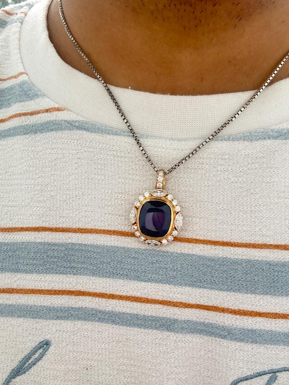 Heirloom Sapphire Moissanite Necklace | 14K Gold Vermeil Designer Jewelry | Luxury Gift for Her