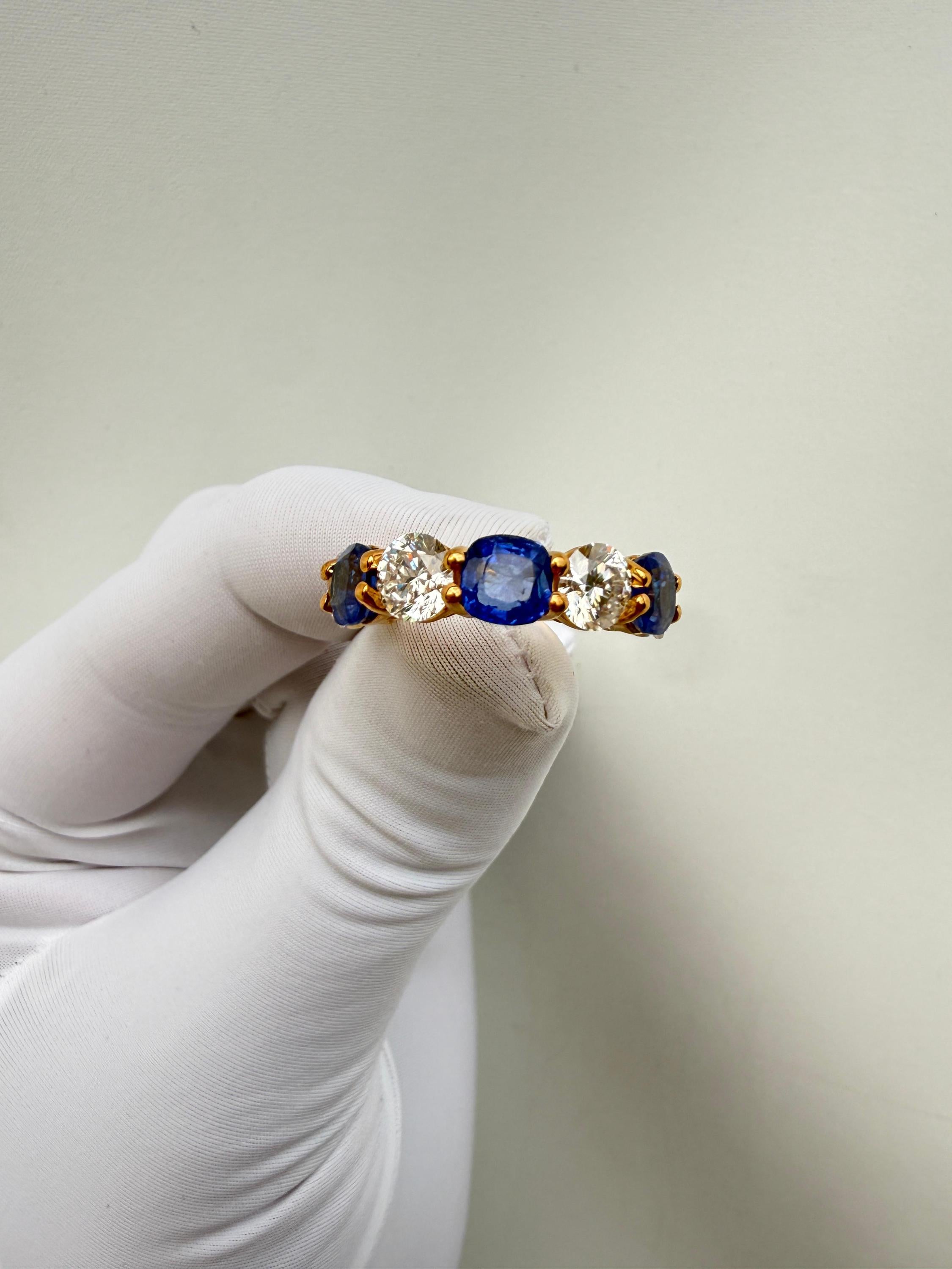 Cushion Sapphire Moissanite Band | 14K Gold Vermeil Ring | Anniversary Gift for Her