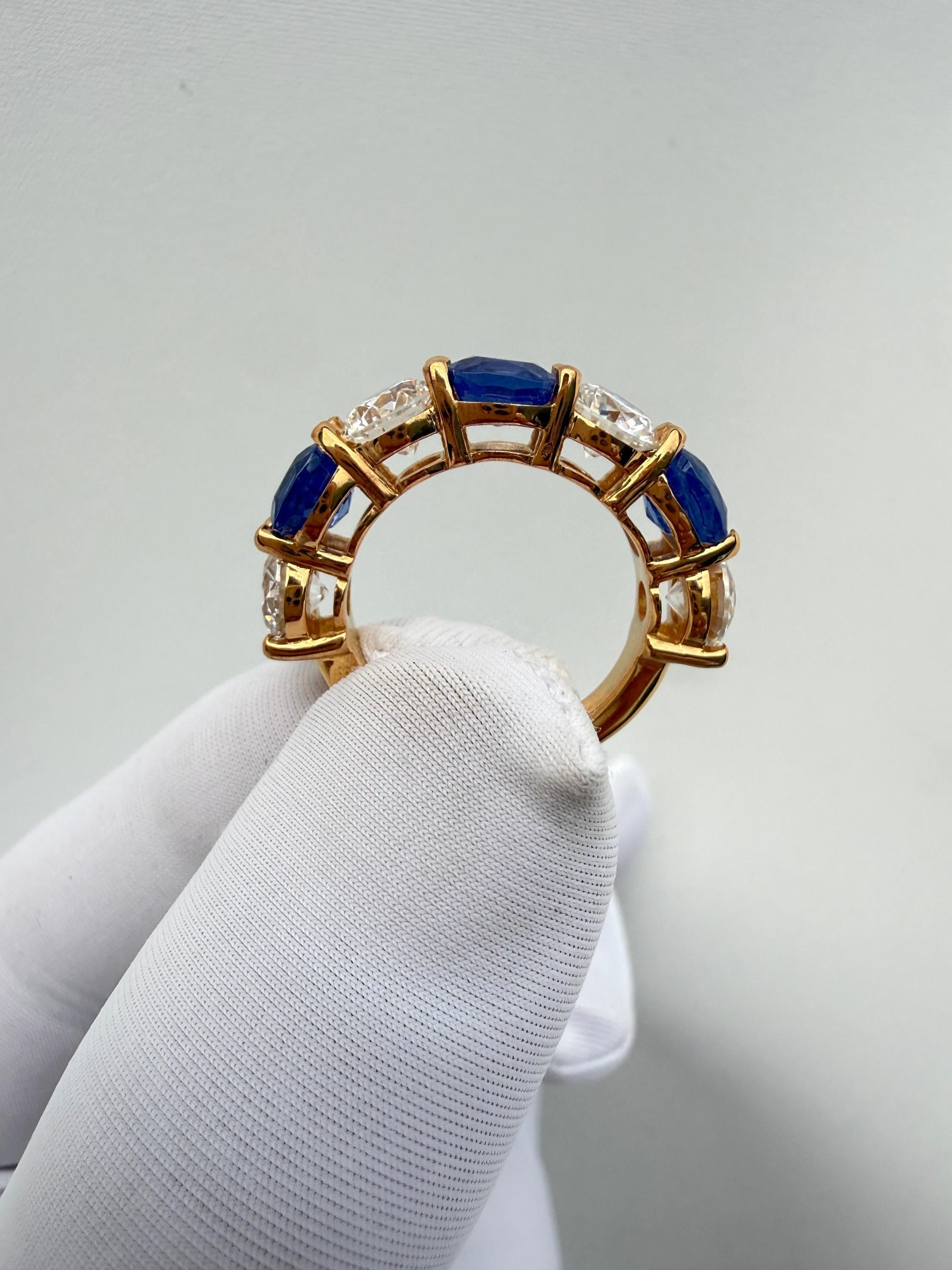 Cushion Sapphire Moissanite Band | 14K Gold Vermeil Ring | Anniversary Gift for Her