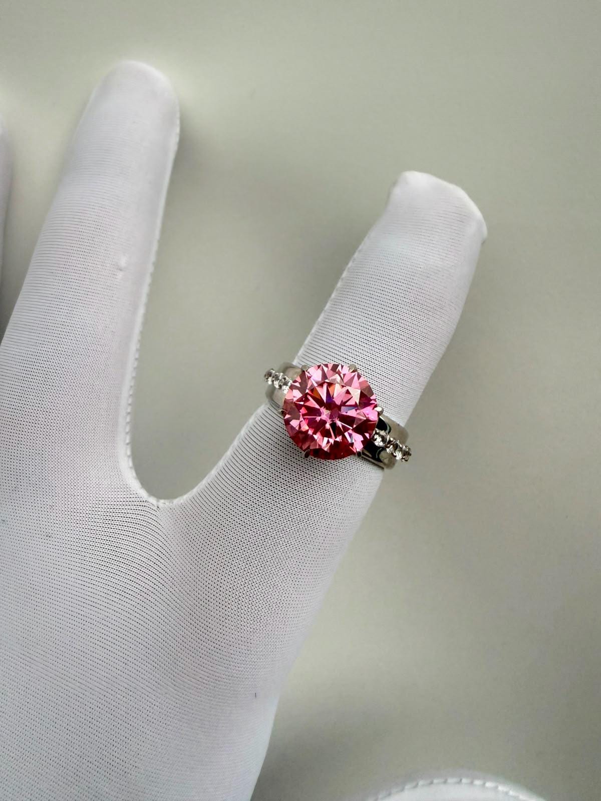Pink Lotus Crown Engagement Ring | 5 CT Moissanite, 14K White Gold, Chunky Statement Band