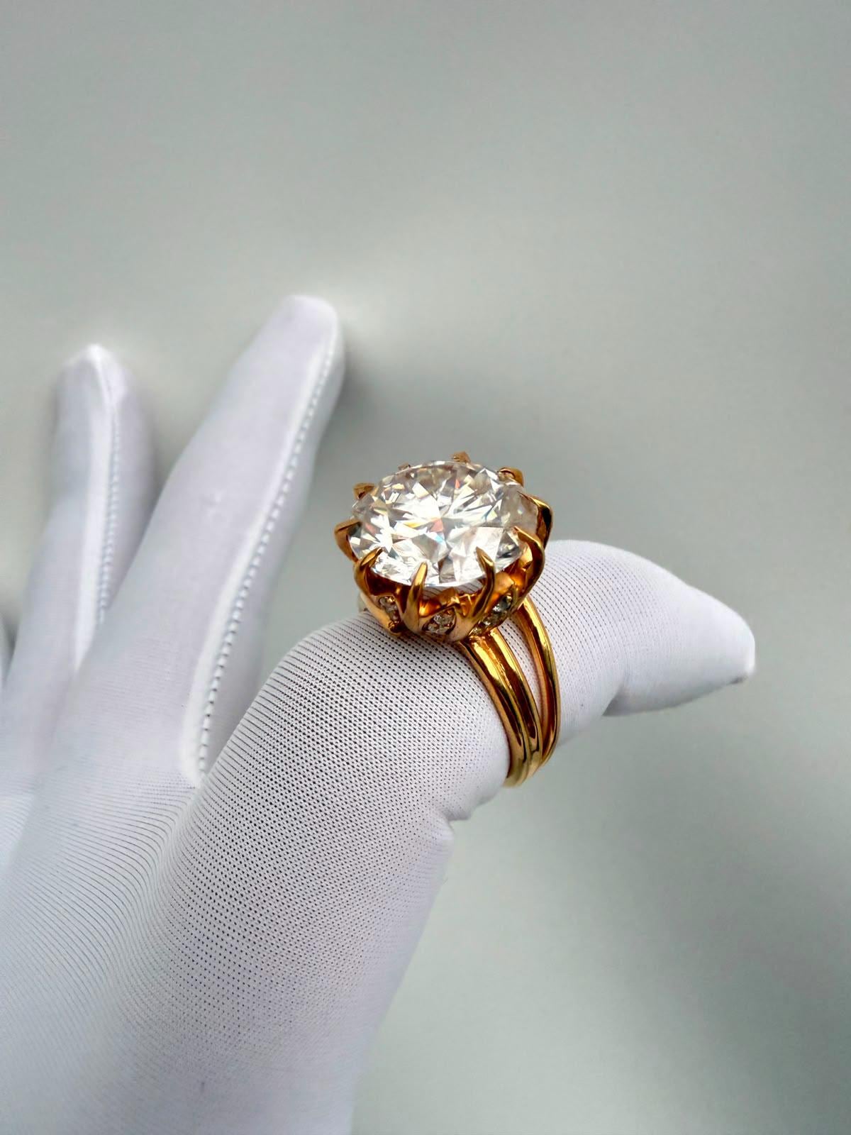 10 CT Round Moissanite Engagement Ring | 14K Gold Vermeil, Statement Piece