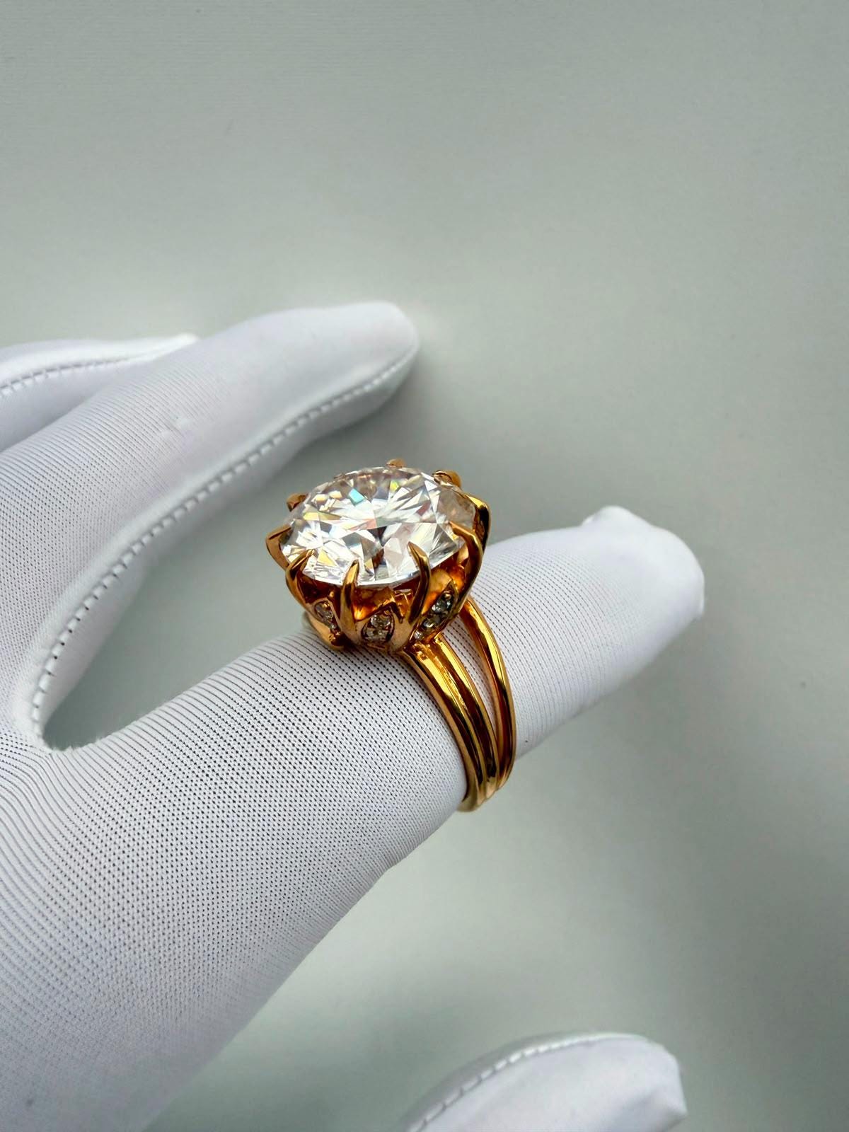 10 CT Round Moissanite Engagement Ring | 14K Gold Vermeil, Statement Piece