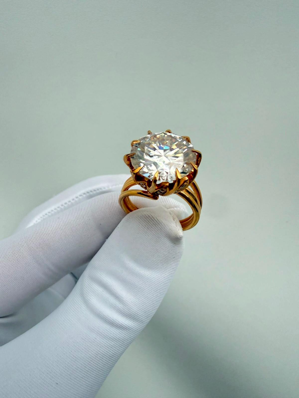 10 CT Round Moissanite Engagement Ring | 14K Gold Vermeil, Statement Piece