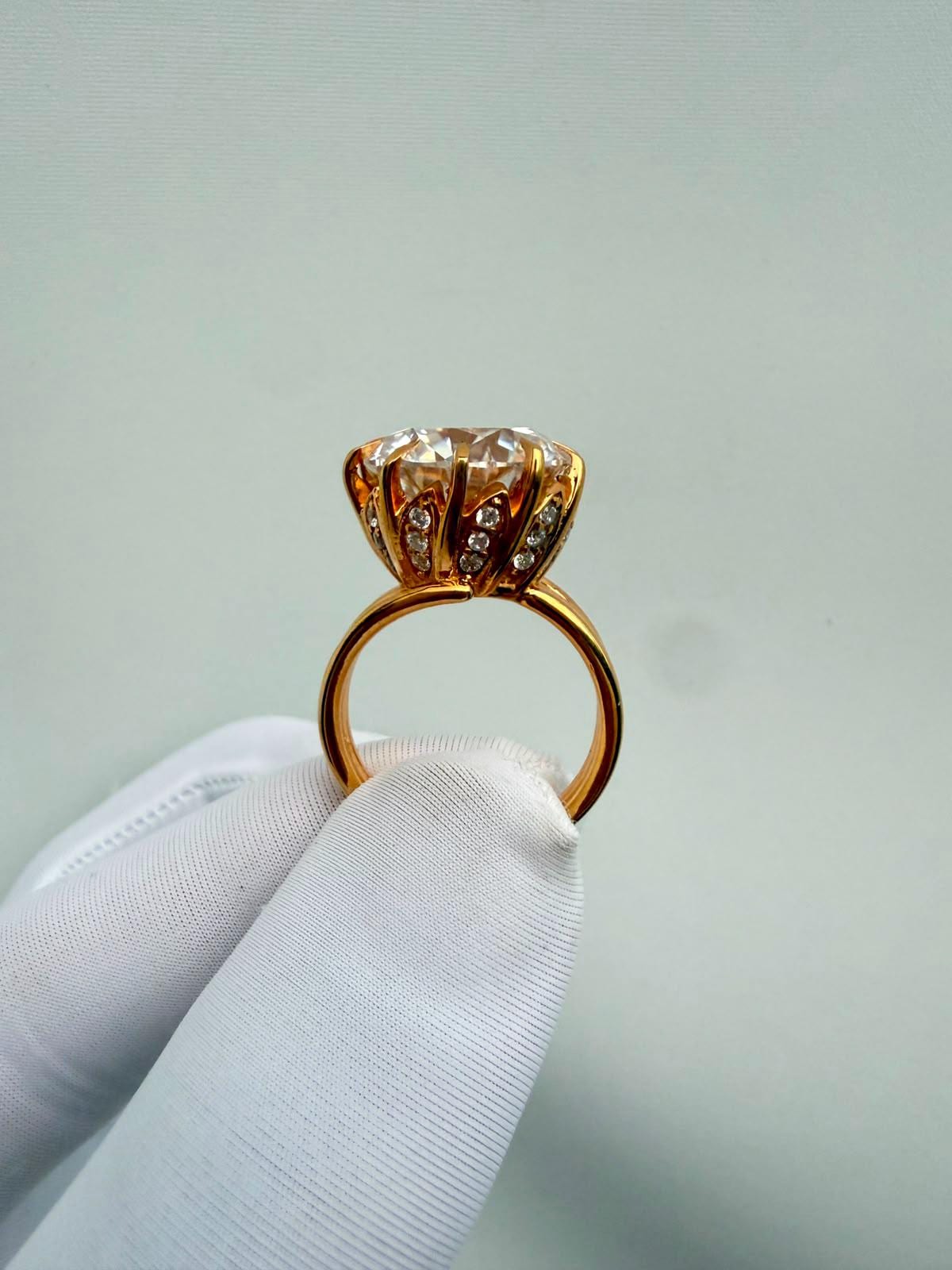 10 CT Round Moissanite Engagement Ring | 14K Gold Vermeil, Statement Piece