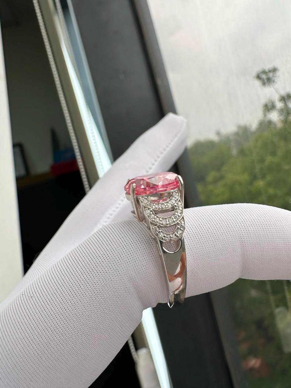 Oval Pink Moissanite Engagement Ring | 6 CT 14K White Gold Bridge Setting