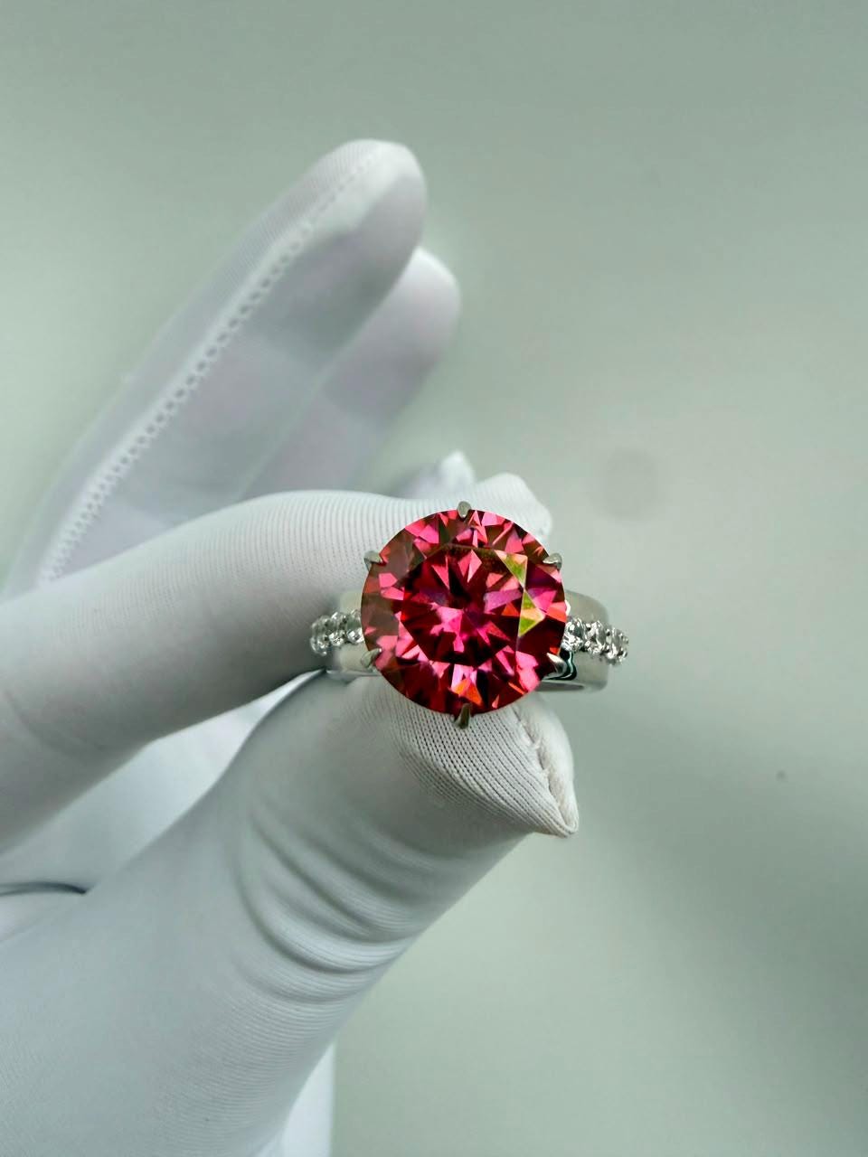 Royal Pink Moissanite Engagement Ring | 5 CT Lotus Crown, 14K White Gold
