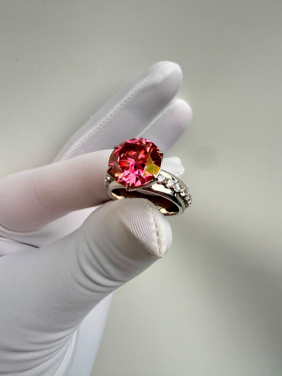 Royal Pink Moissanite Engagement Ring | 5 CT Lotus Crown, 14K White Gold