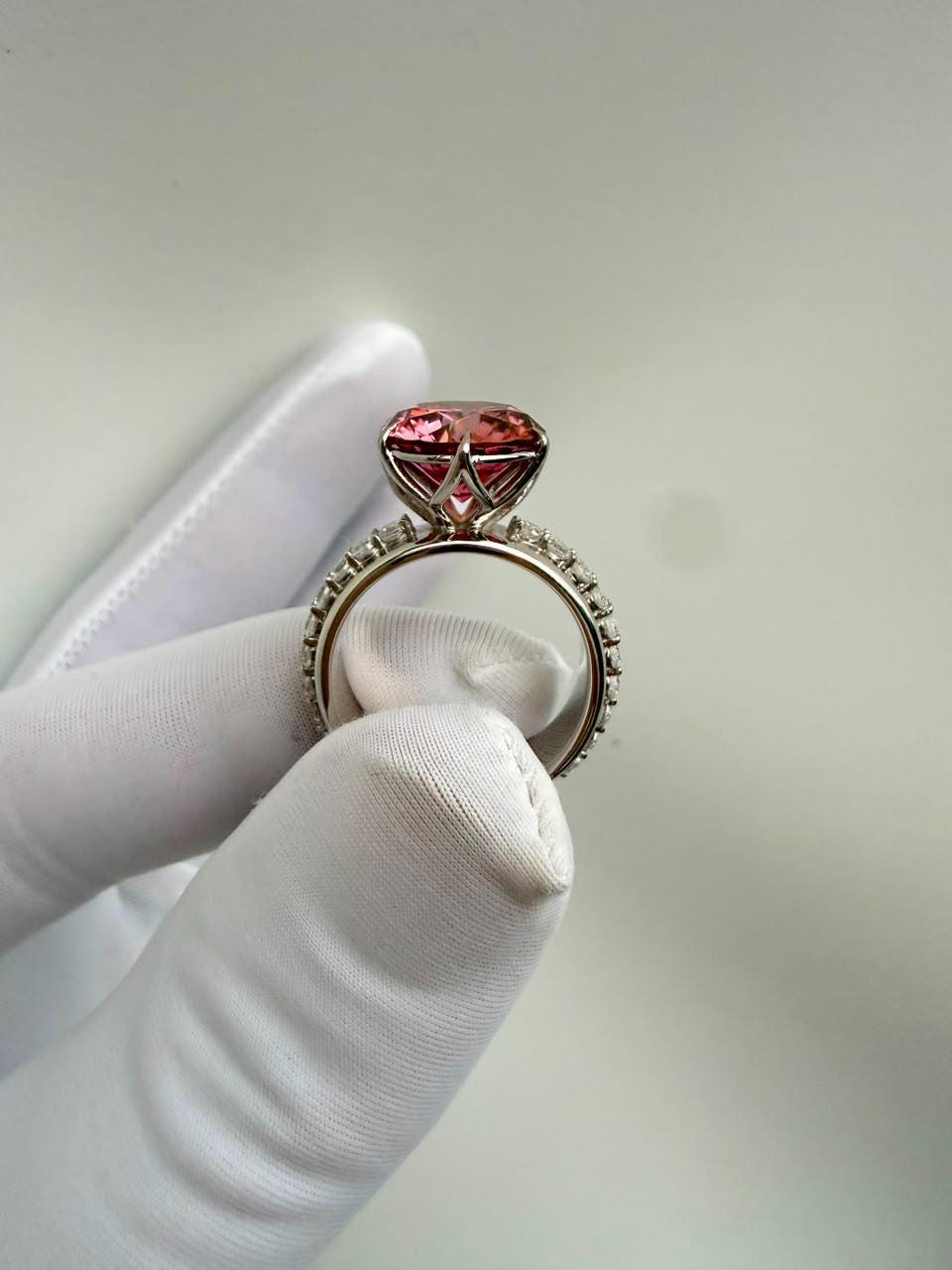 Royal Pink Moissanite Engagement Ring | 5 CT Lotus Crown, 14K White Gold