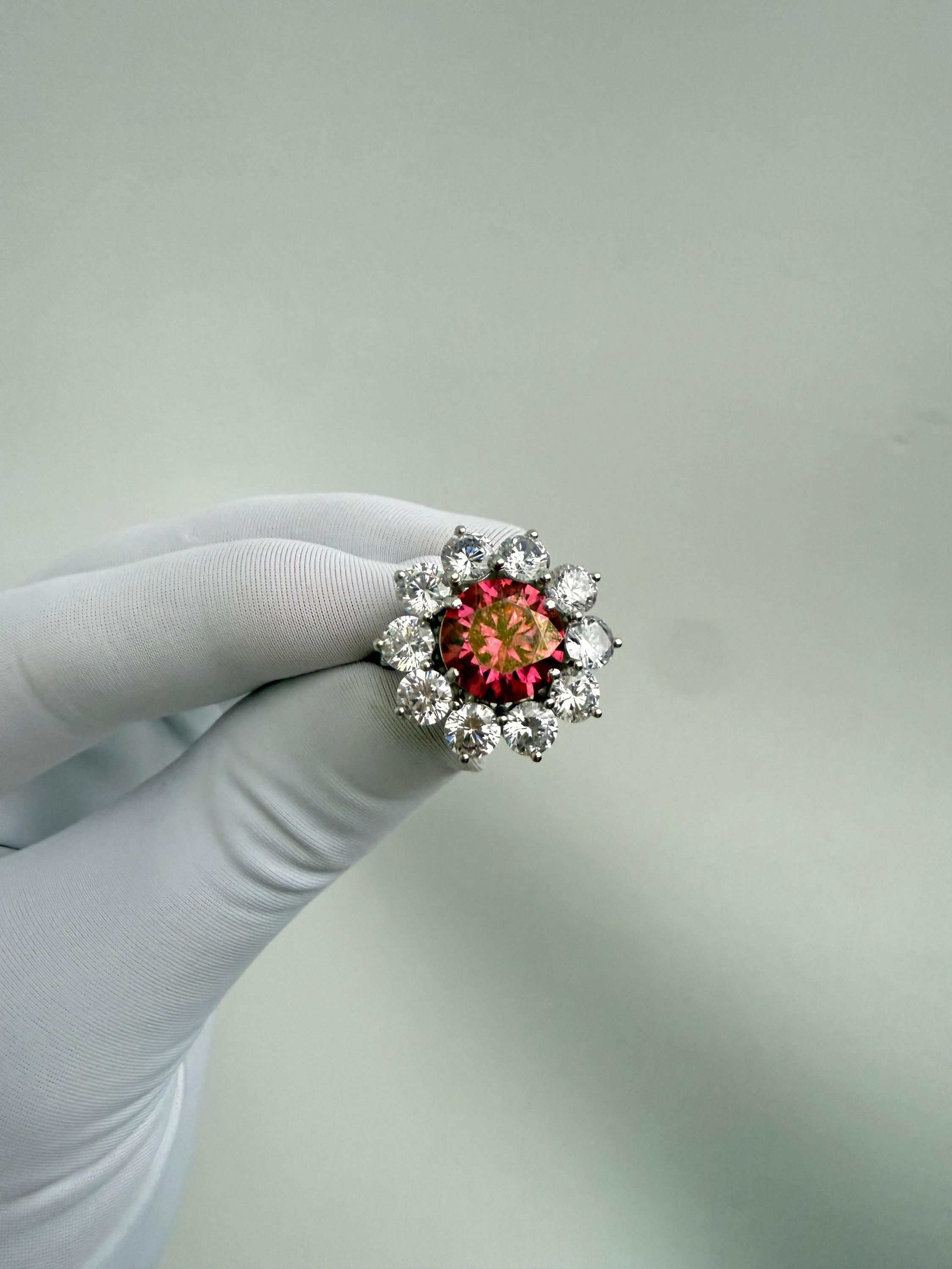 5 CT Rose Moissanite Flower Ring | 14K White Gold Floral Statement Ring