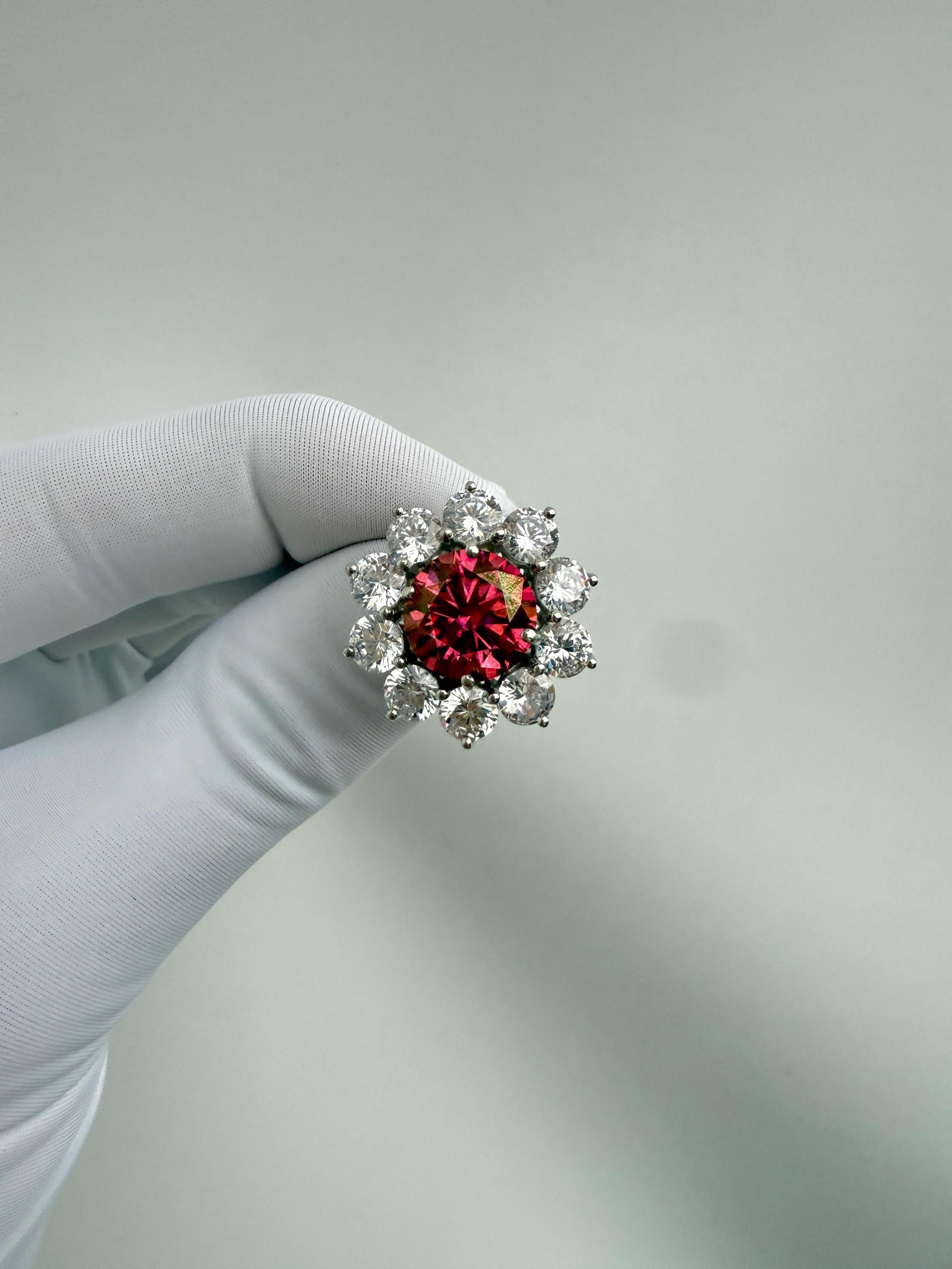 5 CT Rose Moissanite Flower Ring | 14K White Gold Floral Statement Ring