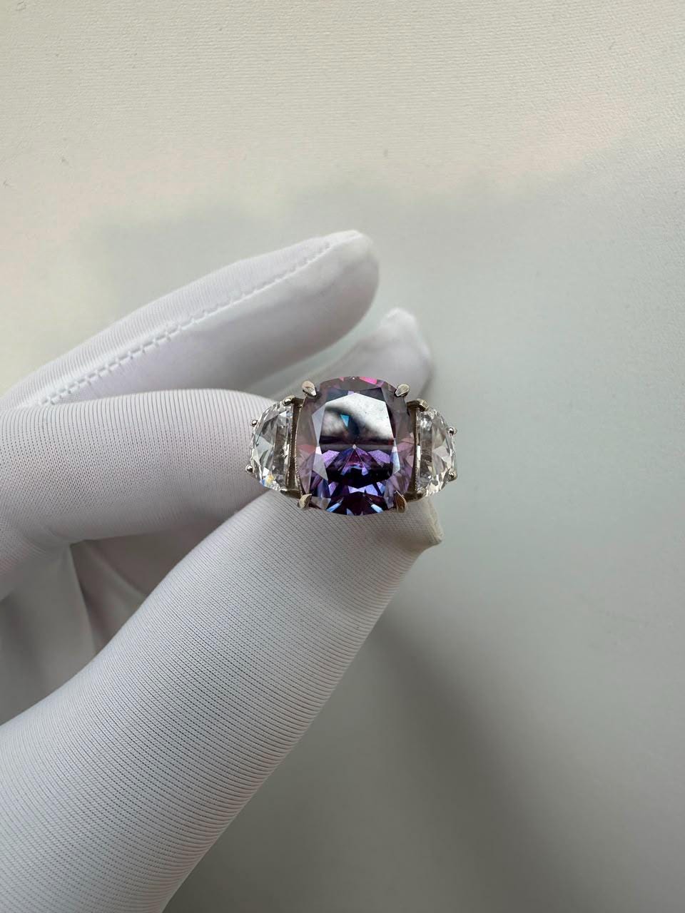 Purple Moissanite Engagement Ring | 6 CT Cushion Cut 14K White Gold Ring | Gift for Her