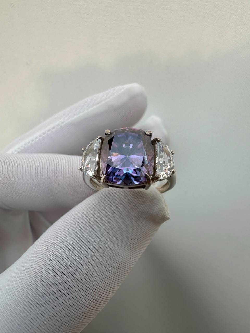 Purple Moissanite Engagement Ring | 6 CT Cushion Cut 14K White Gold Ring | Gift for Her